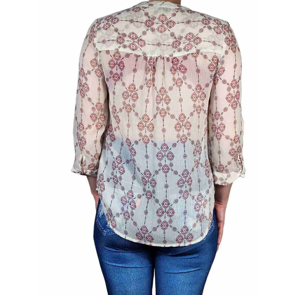 Maurices White Red Floral Sheer Top Size Medium